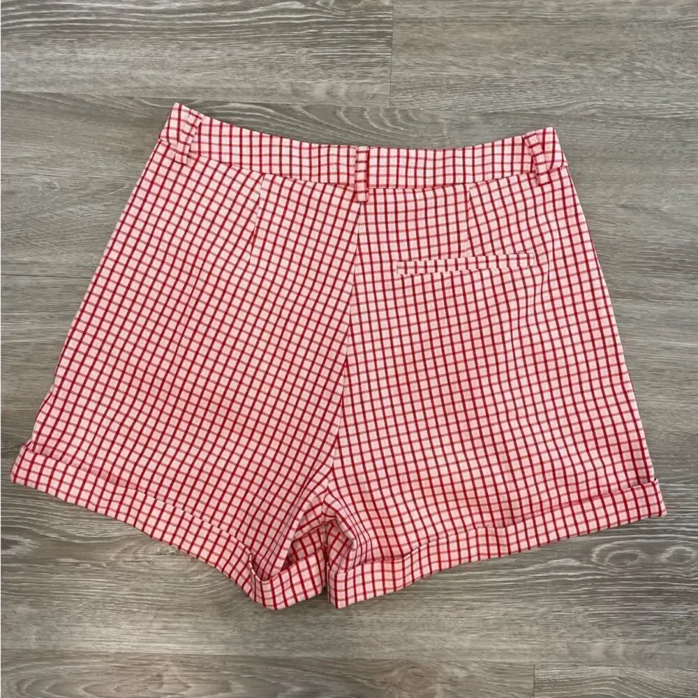 Twik Plaid Red And Whit High Waist Bermuda Retro shorts M - Picture 4 of 10